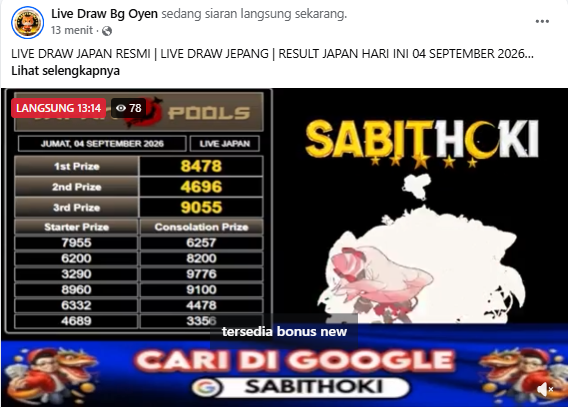 SabitHoki's tweet photo. Result Jepang Hari Ini, 04 September 2026  
Prize 1 : 8478
Prize 2 : 4696
Prize 3 : 9055
#sabithoki #resultjapan #keluaranjepang #hasiljepanghariini #liveresmi #situsaman #livedrawjapan #resultjapan https://t.co/ixjN9Zzv5Z