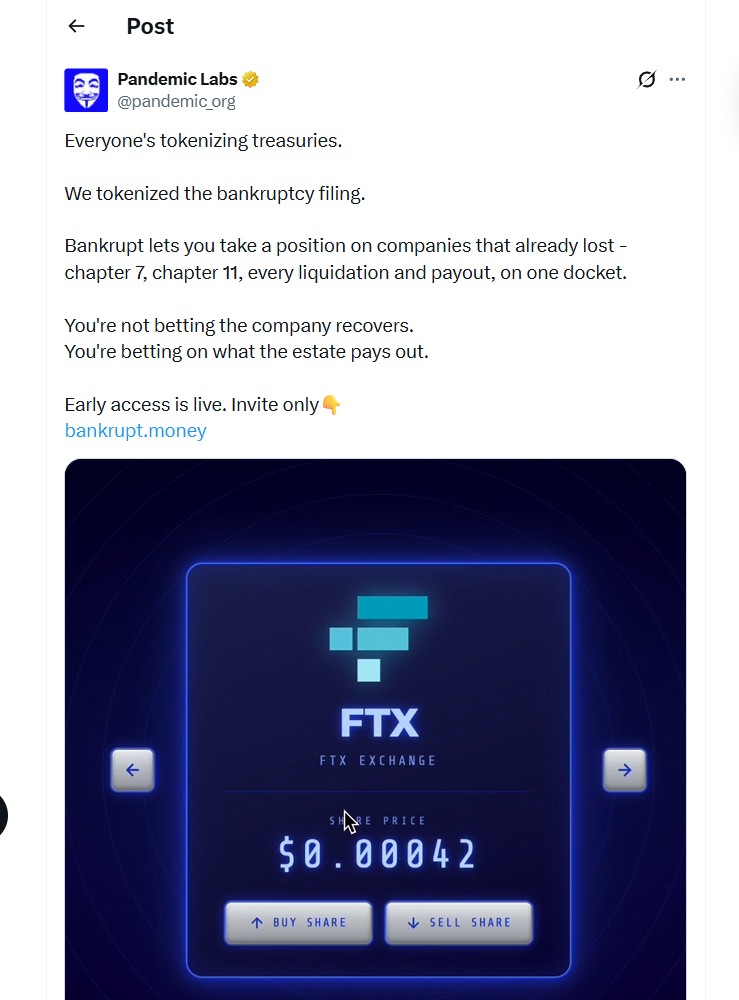 anzarcb's tweet photo. bro i owe you one for that last @pandemic_org game, so here's an invite to Bankrupt early access before it's public: https://t.co/BTp1V4jvwX - code: DAW94

Good luck brother , hope you farm good in this game!‌⁠⁠‌​‍‍⁠⁠‌⁠‌‍ https://t.co/0gyo2Cx7ce