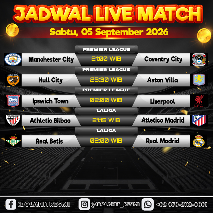 bolahitnewoffc's tweet photo. π JADWAL PERTANDINGAN SABTU,05 SEPTEMBER 2026 π
#bolahit #bolahitya #prediksibolahit #prediksibolaterpercaya #prediksiskor #prediksiskorbola #liveskorbola #agenbola #agenbolahit #agenbolaterpercaya #situsbola #situsbolaterpercaya #situsbolahit #mixparlay https://t.co/LfhBTZHScB