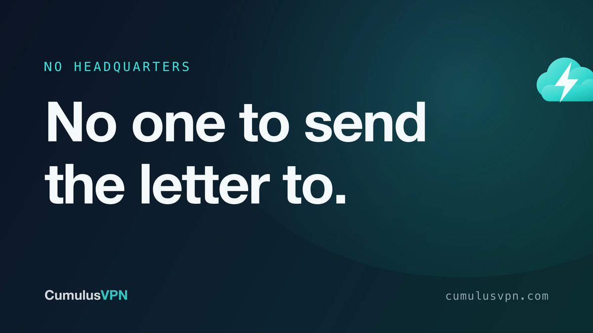 CumulusVPN's tweet photo. Censorship-resistance isn't a feature you bolt on. Decentralized exits mean no headquarters to pressure, no server registry to block, no one to send the letter to. https://t.co/2tw1e825Ih