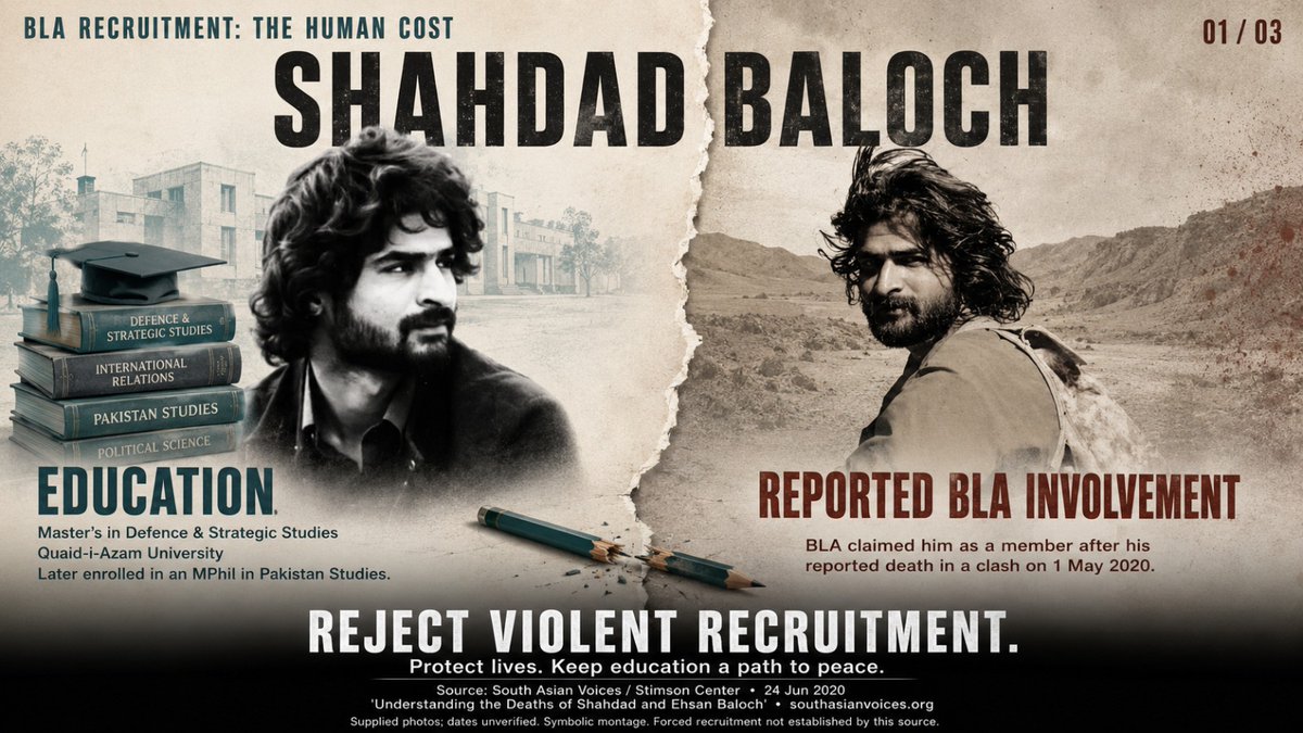 Baloch_Nojawan's tweet photo. From University To BLA Camp. The Story Of Shahdad Baloch.
BLA Recruitment: The Human Cost
#EndForcedRecruitments #Baloch #Rejectbla https://t.co/ABx5rvHrFH