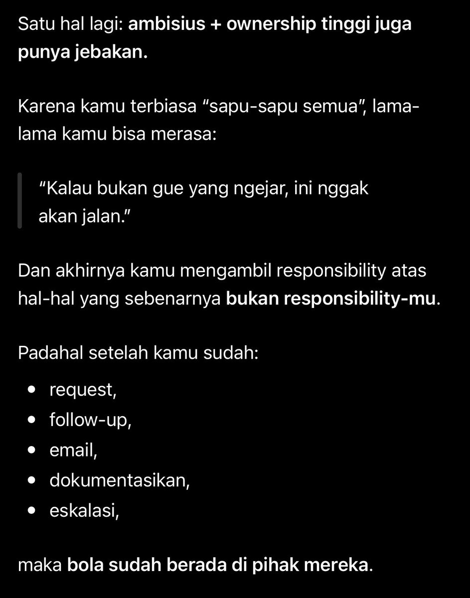 sweetlullabyss's tweet photo. Kesimpulannya : Jangan terlalu ambisius, karena ketika jiwa ambismu keluar. kamu akan merasa semua hal itu jadi tanggung jawabmu. Task yang ownershipnya ada di kamu bakal jadi pressure yang sangat tinggi kalau sampai ga perfect. https://t.co/b3plRq29WC
