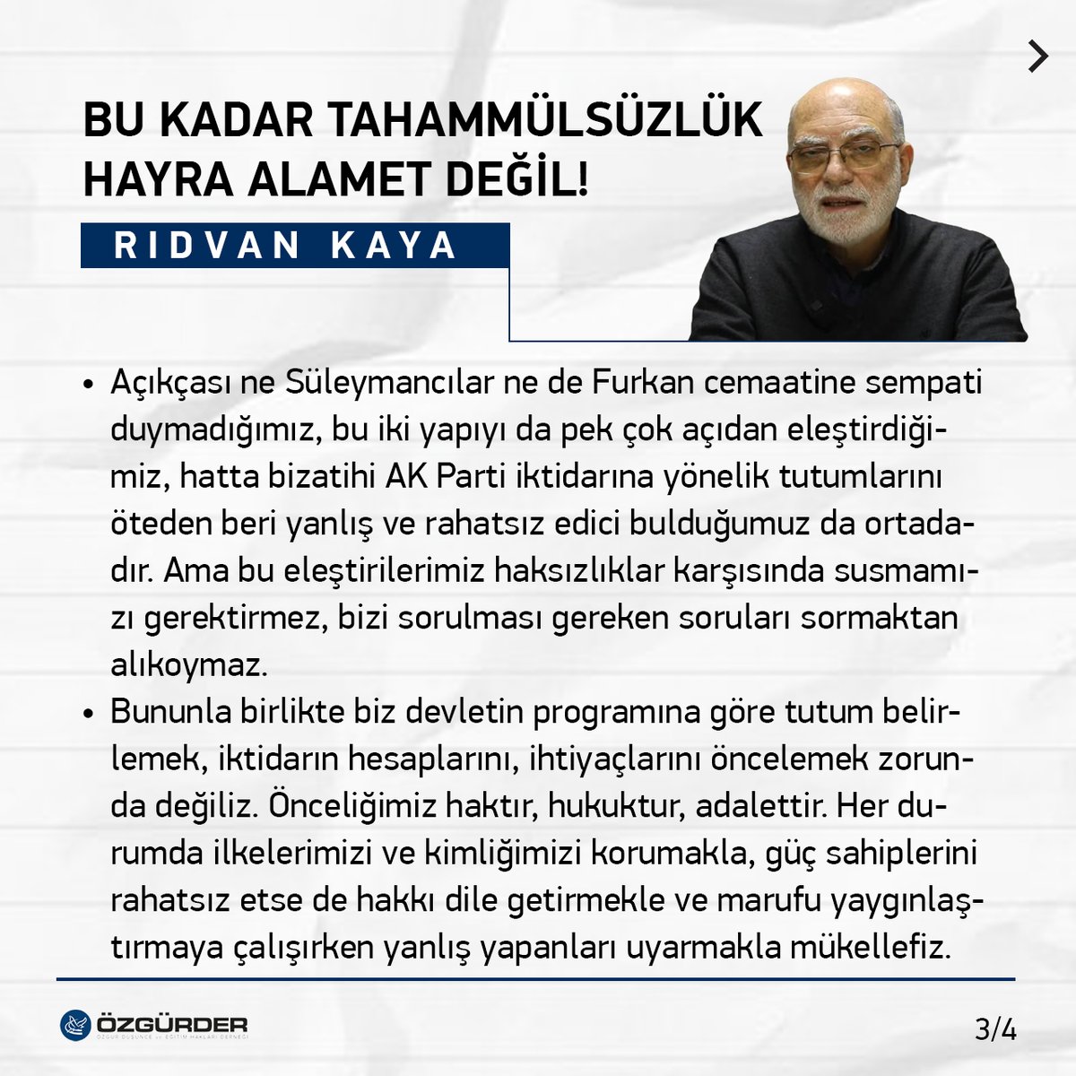 OZGURDER's tweet photo. Bu kadar tahammülsüzlük hayra alamet değil!

Genel Başkanımız Rıdvan Kaya'nın kapatılan X hesabı üzerine kaleme aldığı açıklamalardan satır başları: https://t.co/nAxiTYXApz