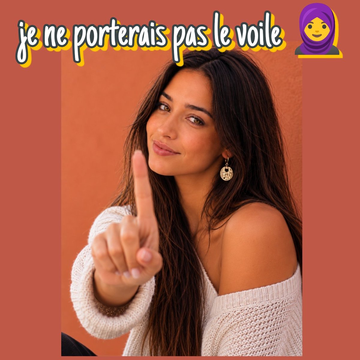 AngelierJulia's tweet photo. Ma solidarité va aux femmes #iraniennes et à celles qui subissent l'obligation de porter le #voile . C'est un outil d'oppression. Les #gauchistes qui l'enfilent soi-disant par solidarité crachent sur le courage des femmes qui meurent pour s'en affranchir.  #jeneportepaslevoile https://t.co/md0KLf2eH0