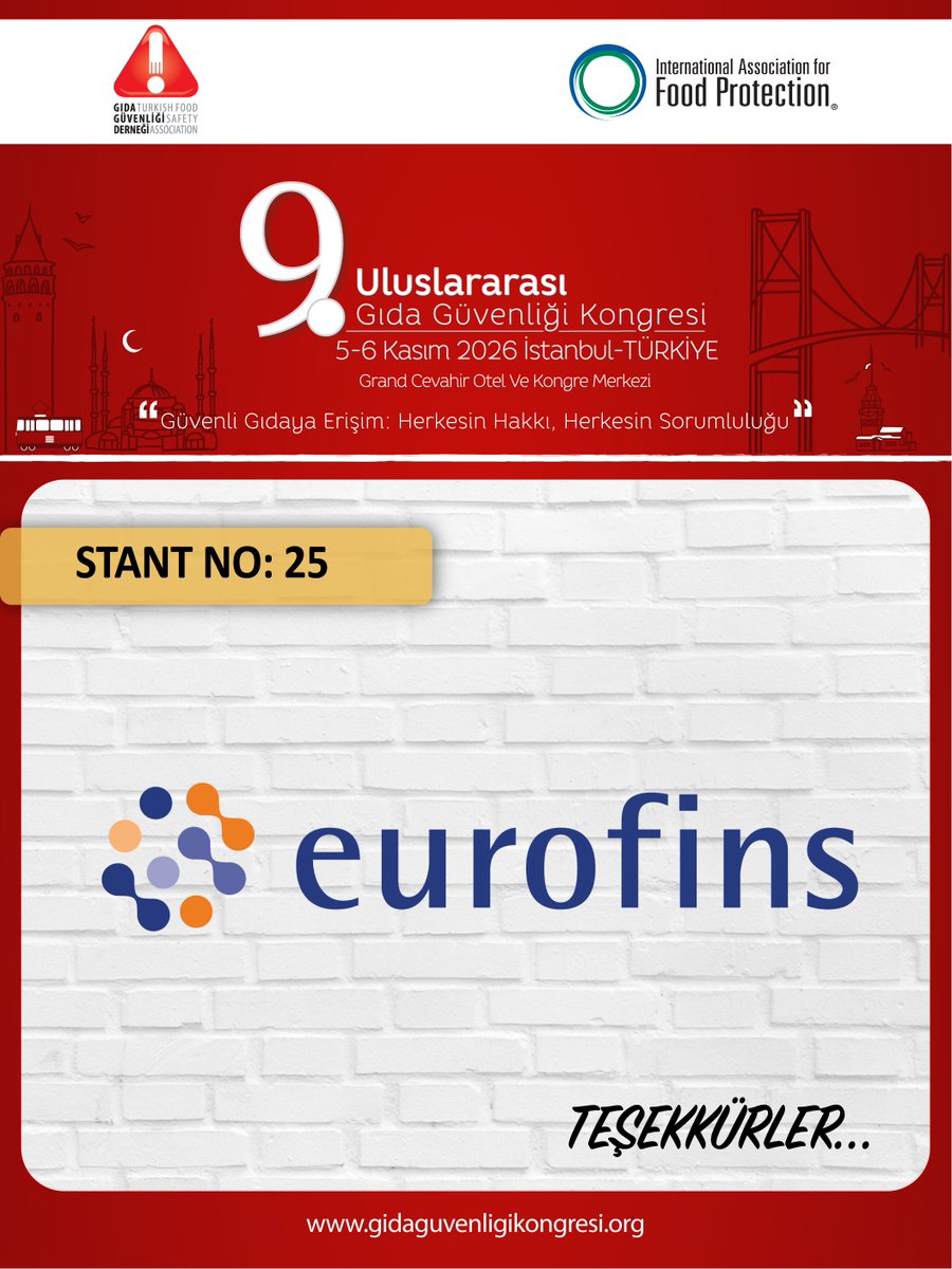 GidaGuvenligi's tweet photo. We are happy to share our “Stand Sponsor" Eurofins at the 9th International Food Safety Congress, which will be held at Istanbul Grand Cevahir Hotel &amp; Convention Center on 05-06 November 2026.

https://t.co/2vcHavT0LC https://t.co/EaEMkcORUn