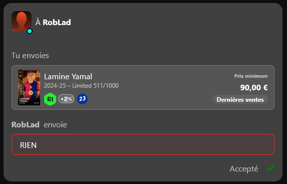 packfeverTCG's tweet photo. 🚨 HERE WE GO! 🚨

ANOTHER claim live on Packfever
Packfever → Sorare ✅

RobLad pulled Lamine Yamal (FC Barcelona 🇪🇸) T0 Classic in-game
→ real Sorare card now delivered to the player's wallet 🔴🔵

The bridge works.

Done deal.

#Sorare #Packfever https://t.co/lZPpDXMzvM