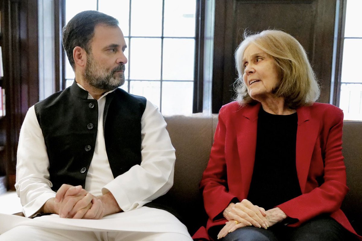 pravchak's tweet photo. @RahulGandhi has called for "smashing patriarchy"

Gloria Steinem spent her whole life doing just that remarkably, until she passed a day ago

I was fortunate to be part of this fascinating exchange between them  in New York in 2023 https://t.co/jAm7Z5QwYa