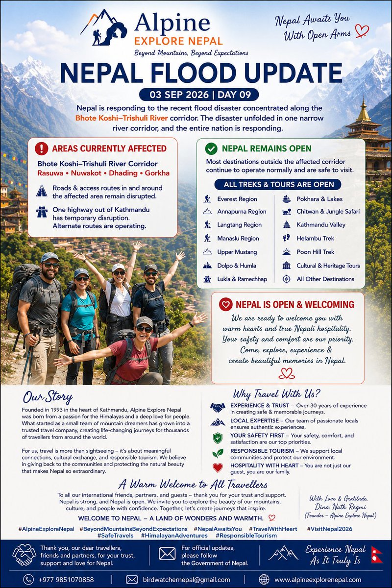 bharatregmi1's tweet photo. THE HIMALAYAS ARE WAITING FOR YOU 
#AlpineExploreNepal #NepalIsOpen #VisitNepal #ExploreNepal #HimalayanAdventure #NepalTravel #TrekkingInNepal #AdventureAwaits #DiscoverNepal #TravelWithConfidence #Himalayas #NepalTourism #Kathmandu#WildlifeNepal #BirdwatchingNepal #LuxuryTravel https://t.co/TubAIxdqTH