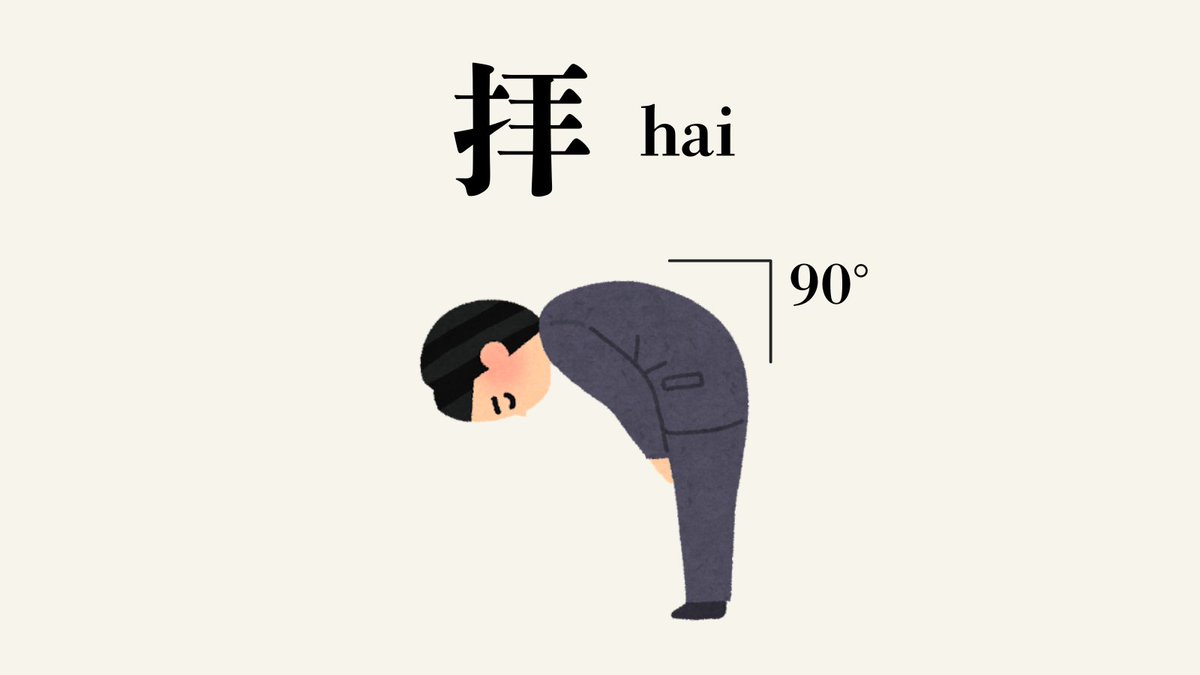 SameThereJP's tweet photo. At many Shinto shrines in Japan, the standard sequence is:

“two bows, two claps, then one more bow.”

But in Japanese, this sequence is written in two different ways:

“二拝 二拍手 一拝”
or
“二礼 二拍手 一礼”

Why the different kanji?

A hai (拝) is the deepest kind of bow: 90 degrees from the waist. Rei (礼) is a broader word that can also refer to bowing. At a shrine, the bow itself is supposed to be a hai (拝). But rei (礼) is more familiar, so perhaps it’s used to make the instructions easier to understand.

I used to bow about 45 degrees. Now that I know, I do the full 90. My stiff hamstrings complain every time.

Unfortunately, I don’t see many people doing a full hai (拝), either. Maybe making the wording easier made the most important part harder to see 😢