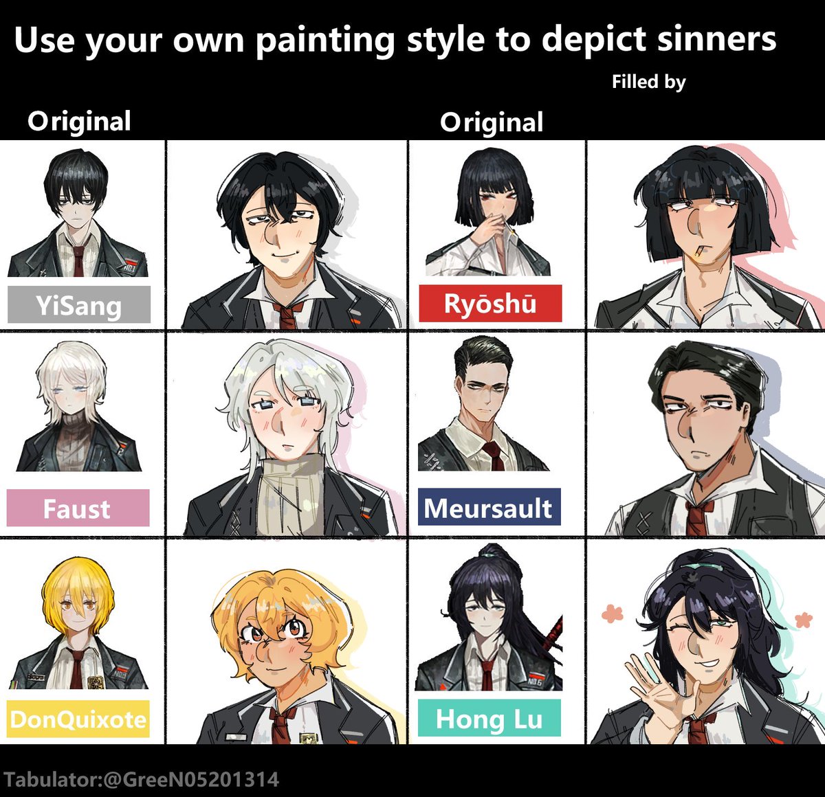 twoandfrosch's tweet photo. i do this trend too ok...!!! not sure if i'll do the other half of the sinners but this was pretty fun :333 #LimbusCompany #LCB https://t.co/EBNjfjto34