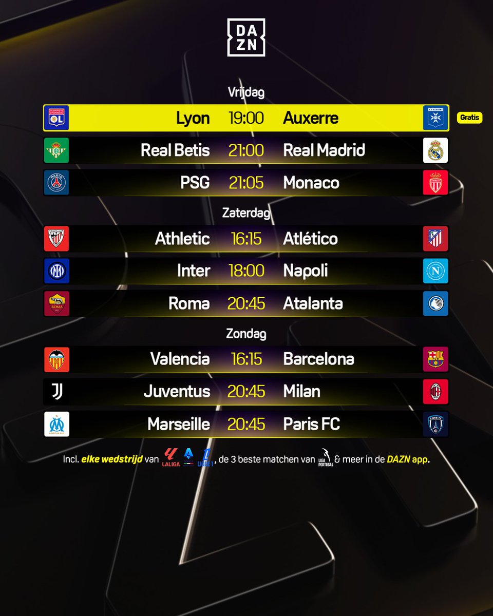 DAZN_BENL's tweet photo. 🔙 | De terugkeer van de #LWPL in België & alleen maar topmatchen in het buitenlands voetbal dit weekend! 🤩 https://t.co/DlJTUUiug6
