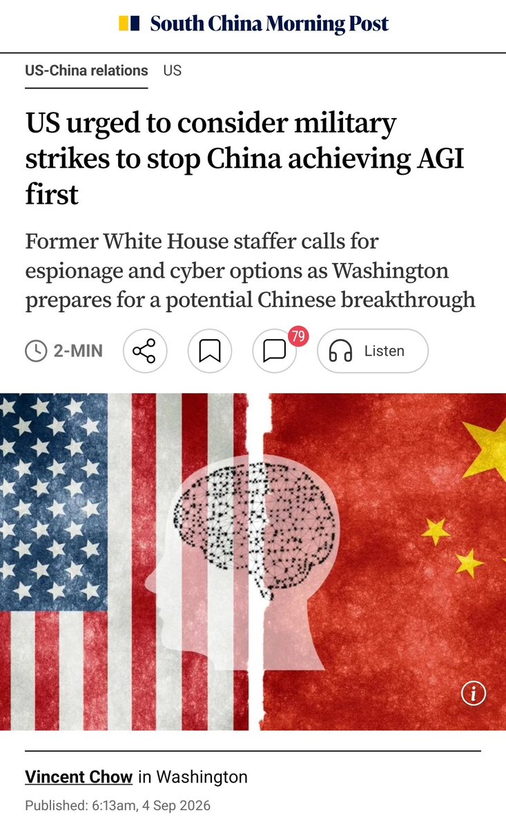 BenjaminNorton's tweet photo. An ex White House staffer proposed US military attacks on China to prevent it from developing advanced AI tech.

This warmongering insanity is bipartisan in Washington.

It's not just Trump/Rubio/Hegseth. This is a neoconservative Democrat who worked for Biden in the Obama admin. https://t.co/O9omk1BUL5
