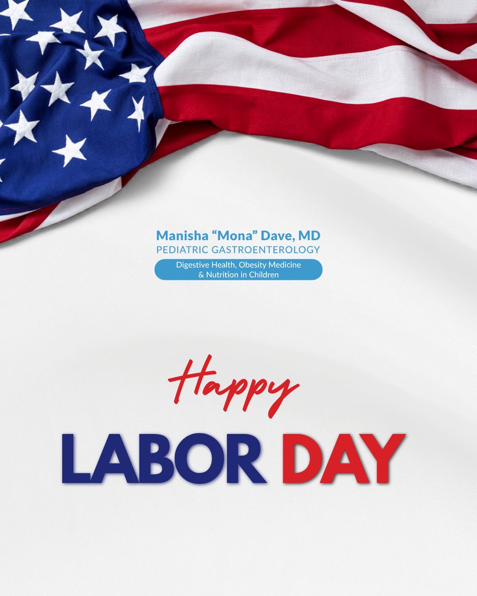 monadavemd's tweet photo. Happy Labor Day!
From our family at Manisha โMonaโ Dave, MD โ Pediatric Gastroenterology, we wish you and your family a happy, safe, and healthy Labor Day.
#LaborDay #HappyLaborDay #FriscoTX #NorthTexas https://t.co/HZd3ksU648