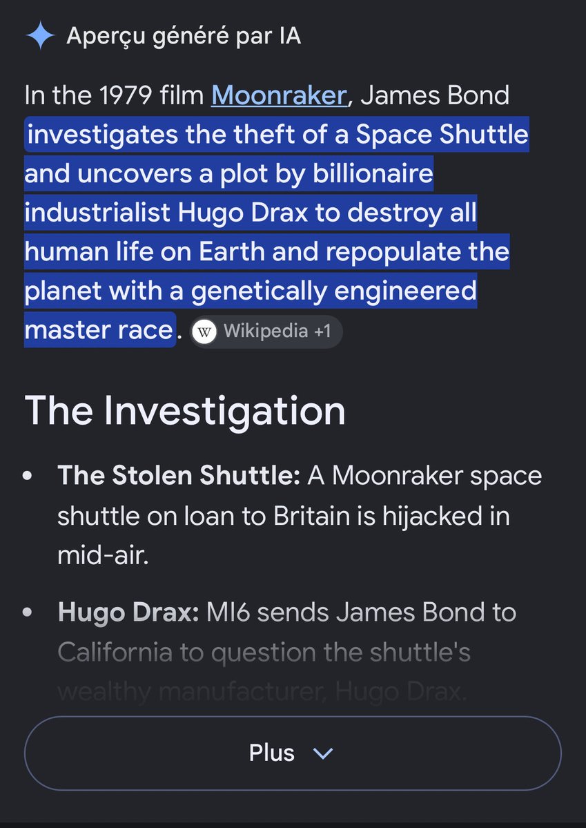 010zeronezero's tweet photo. In the 1979 film Moonraker, James Bond investigates the theft of a Space Shuttle and uncovers a plot by billionaire industrialist Hugo Drax to destroy all human life on Earth and repopulate the planet with a genetically engineered master race.” https://t.co/mXtBtQ8Lda