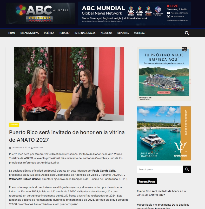 ABCMUNDIALCO's tweet photo. Puerto Rico invitado de honor a la vitrina de ANATO 2027
https://t.co/CmUck0ub3N
@AnatoNacional @discover_PR https://t.co/DUyejhuvlk