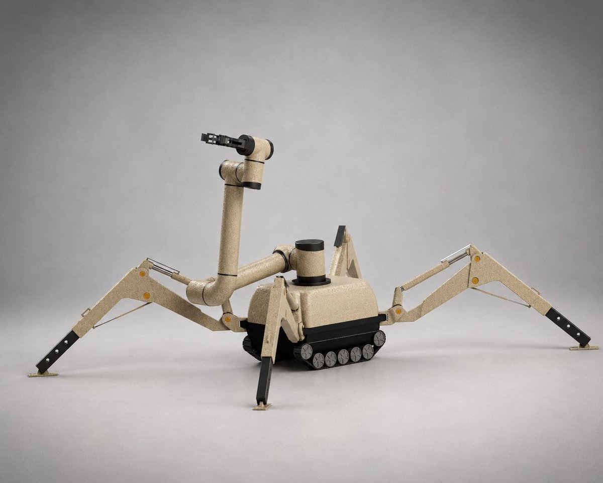 Mechoryx's tweet photo. Multi-Terrain Robotic 

BUILT FOR TERRAIN. ENGINEERED FOR MISSION.

Not every robot is built for smooth surfaces.
This multi-terrain robotic platform combines articulated legs with a tracked drive system to handle challenging terrain while maintaining stability and mobility.
The goal was simple: strong mechanical design, smart mobility, and a modular platform built for real-world applications.
A great example of how mechanical engineering turns a complex idea into a working machine.
#Robotics #MechanicalEngineering #AutonomousSystems #Engineering #RoboticSystems #MechanicalDesign #ProductDesign #IndustrialRobotics #Mechatronics #CAD #SolidWorks #ProductDevelopment #Prototyping #Manufacturing #EngineeringDesign #MobilitySystems #Automation #Innovation #Technology