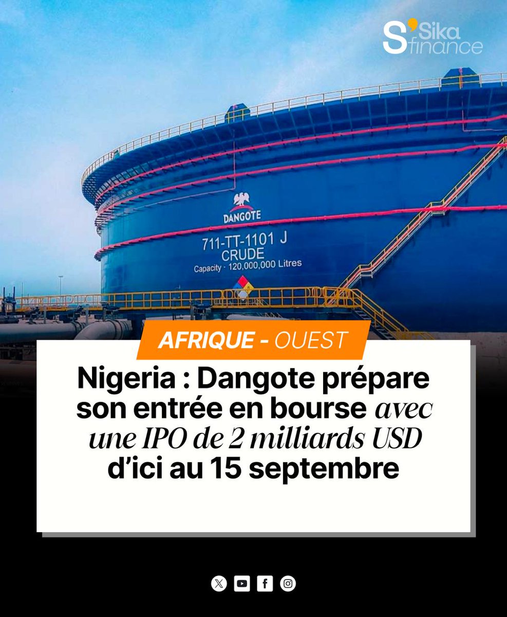 finance_sika's tweet photo. Après avoir séduit les investisseurs avec un financement privé de 2,5 milliards USD, Dangote s’apprête à franchir une nouvelle étape avec l’ouverture du capital de sa raffinerie au grand public. https://t.co/TEn4LJsfz7