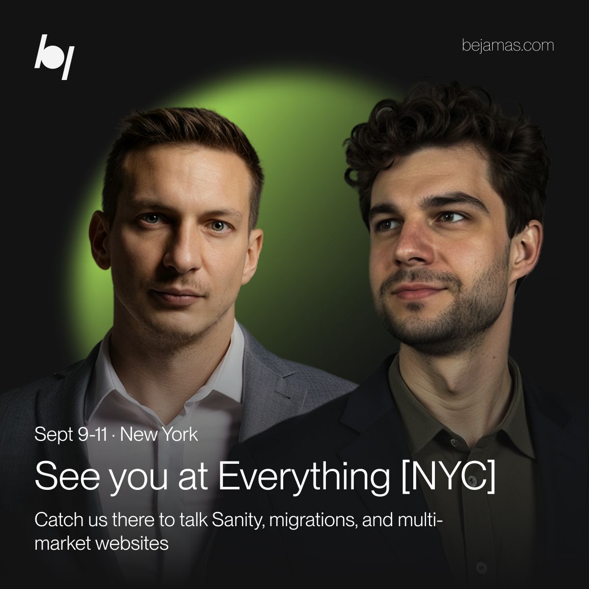 bejamas_com's tweet photo. We've moved a fair few complex estates onto Sanity over the past couple of years. Multi-market platforms. Full site migrations. Sites we built and still run with the client today.

So when the Sanity team invited us to Everything *[NYC], it was an easy yes. We've spent enough hours in their CMS to be curious where they're taking it.

The theme is AI, content operations and culture. Magnus K. Hillestad and Simen Svale Skogsrud open the day with a line we'll be chewing on: structured content is how you communicate when agents are doing the talking. The question we're bringing is what it looks like for teams running multi-brand, multi-market estates, where AI in the CMS only matters if editors in every market can trust it.

Denis Kostrzewa and Matt Saczewski are heading over for it. If you're in New York and want to talk Sanity, migrations or multi-market estates, say hi. 👋