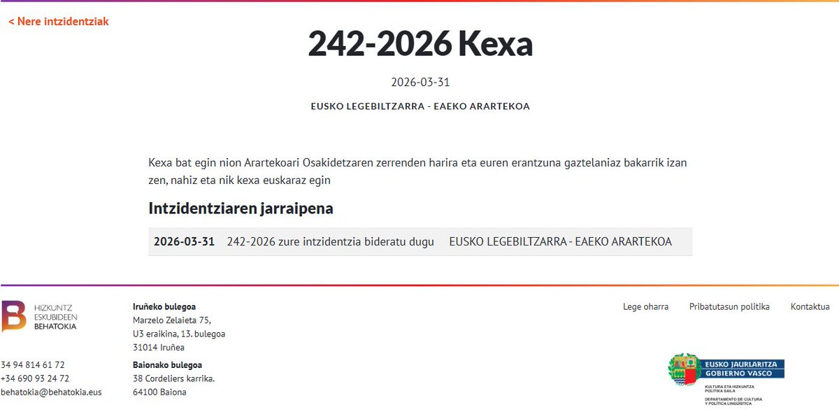 artiu27's tweet photo. Eta halaxe gabiltza... @Gob_eus @Ararteko @behatokia https://t.co/OG5pRvNfHc