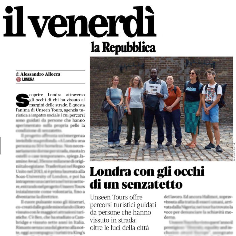 AleAllocca's tweet photo. Oggi su @ilvenerdi di @Repubblica racconto chi racconta una Londra differente. 

Sono i ragazzi di @UnseenTours : autistici, ex tossicodipendenti o senzatetto.

Grazie a loro la capitale inglese può essere scoperta in una maniera differente dal tradizionale schema turistico... https://t.co/QhNrAy8Xk1