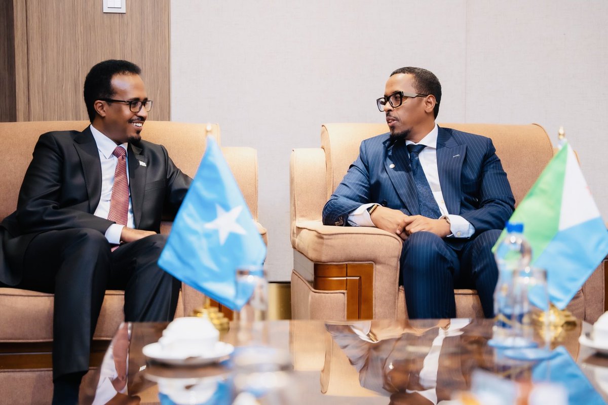 AmbGamal's tweet photo. Pleased to meet H.E. Orbis Helaf Orbis, Minister of Commerce and Tourism of the Republic of Djibouti, on the sidelines of the Horn of Africa Trade Ministers’ Meeting in Addis Ababa. We discussed bilateral trade and investment opportunities,  and practical ways to strengthen commercial ties between our two countries and business communities including the finalization of formal trade agreement.