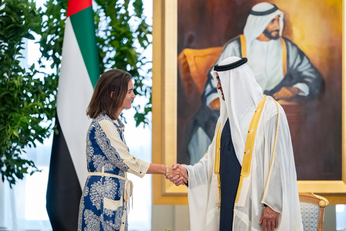 FranceEmirats's tweet photo. H.E. Marie Audouard, Ambassador Extraordinary and Plenipotentiary of the French Republic to the United Arab Emirates, presented her credentials to His Highness Sheikh Mohamed bin Zayed Al Nahyan, President of the UAE. https://t.co/YFndIju0SS