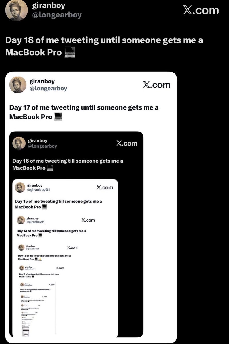 longearboy's tweet photo. Day 19 of me tweeting until someone gets me a MacBook Pro 💻 https://t.co/tItyhwgSmP