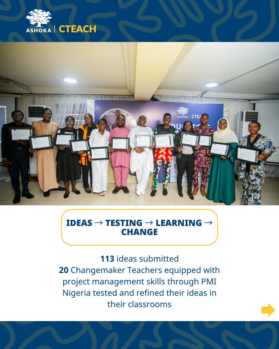 AshokaAfrica's tweet photo. 113 teachers submitted ideas to the #CTEACH Changemaker Teachers Challenge. Some ideas were tested. Some were refined. Some grew into solutions that reached beyond the classroom. And at the Educators Innovation Showcase, 5 teachers shared how far their ideas had come. https://t.co/B6gD4ZNJwp