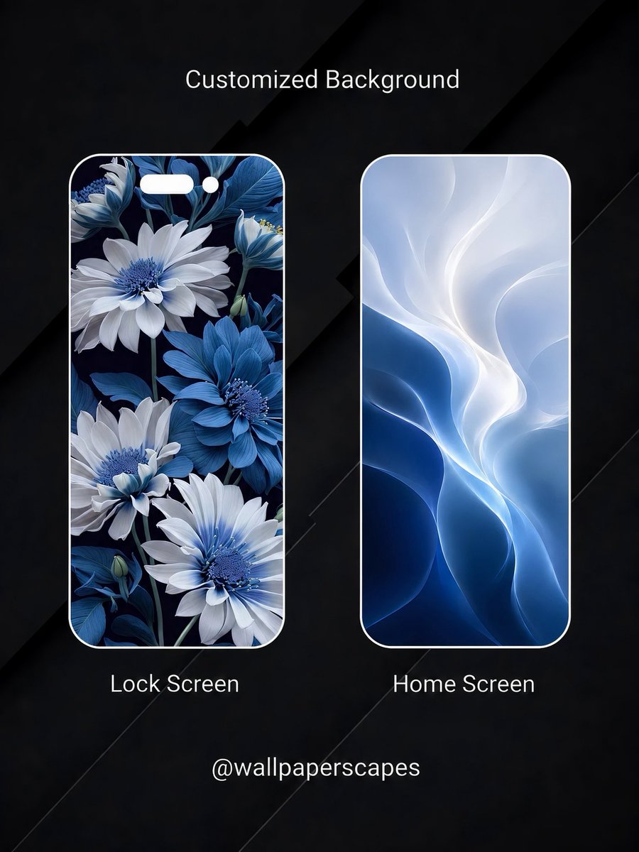 wallpaperscapes's tweet photo. Blue Elegance in Every Detail. 💙🌸

One phone. Two refined blue worlds. ✨

🔒 Lock Screen — Midnight Bloom
🏠 Home Screen — Arctic Flow

Which one would you choose? 👀

#Wallpaper #iPhoneWallpaper #BlueWallpaper #FloralAesthetic #AbstractWallpaper https://t.co/2yDomJBNZ3
