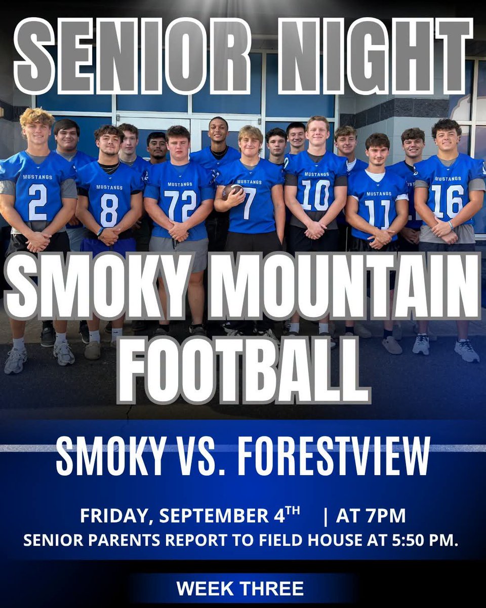 SMHSMustangsFB's tweet photo. GAMEDAY
Smoky Mountain ๐ @ForestviewFB (Senior Night & White Out)
๐Smoky Mountain H.S.
๐7pm
๐๏ธ$10
๐บHudl Fan https://t.co/IBxQbgcWil
๐ป540 AM/105.7 FM @WRGCAM
๐ฅ๏ธhttps://t.co/FnlhmknXYq
๐ฑWRGC mobile app
Updates here and on Facebook
#OneHerd https://t.co/G9x4vTaRm7