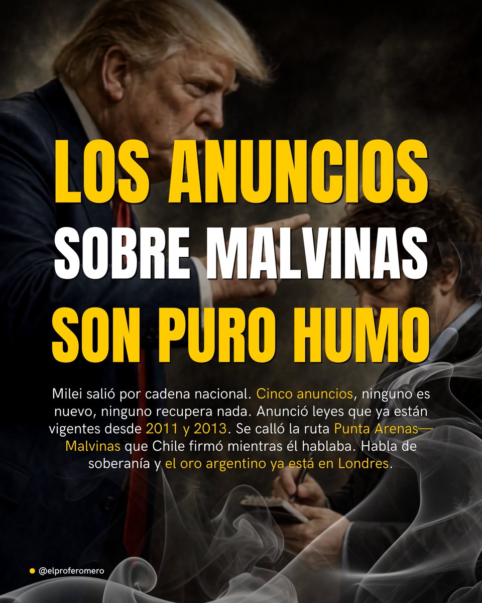 romerodiario's tweet photo. Ayer Javier Milei salió por cadena nacional a hablar de Malvinas.

Hagamos memoria de quién es el que habló 🧵 https://t.co/wPwgMp3oE5