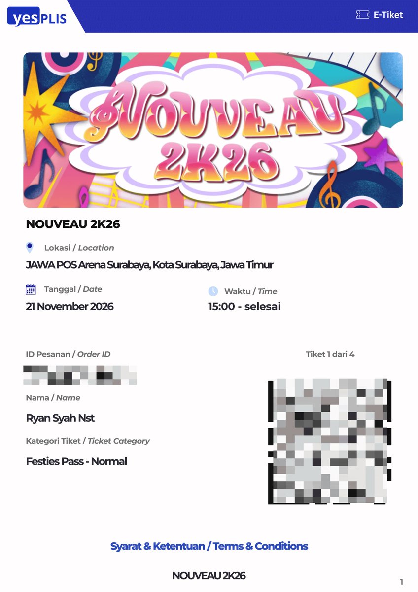ryansyah051's tweet photo. ‼️ WTS Jual Tiket NOUVEAU 2K26⚡ 

🎟️ Ready Festies Pass | 4tix
📆 21 Nov 2026 - Surabaya
💵 @ 175k/tix

❎ No COD berhalangan hadir
✔️ Trusted 100% | Incld Surat Kuasa | Bisa kirim eticket duluan

📩 DM / WA
0851-7687-0521

t. wtb beli jawa pos arena sby #zonauang #zonajajan https://t.co/LNhzqrcQWz