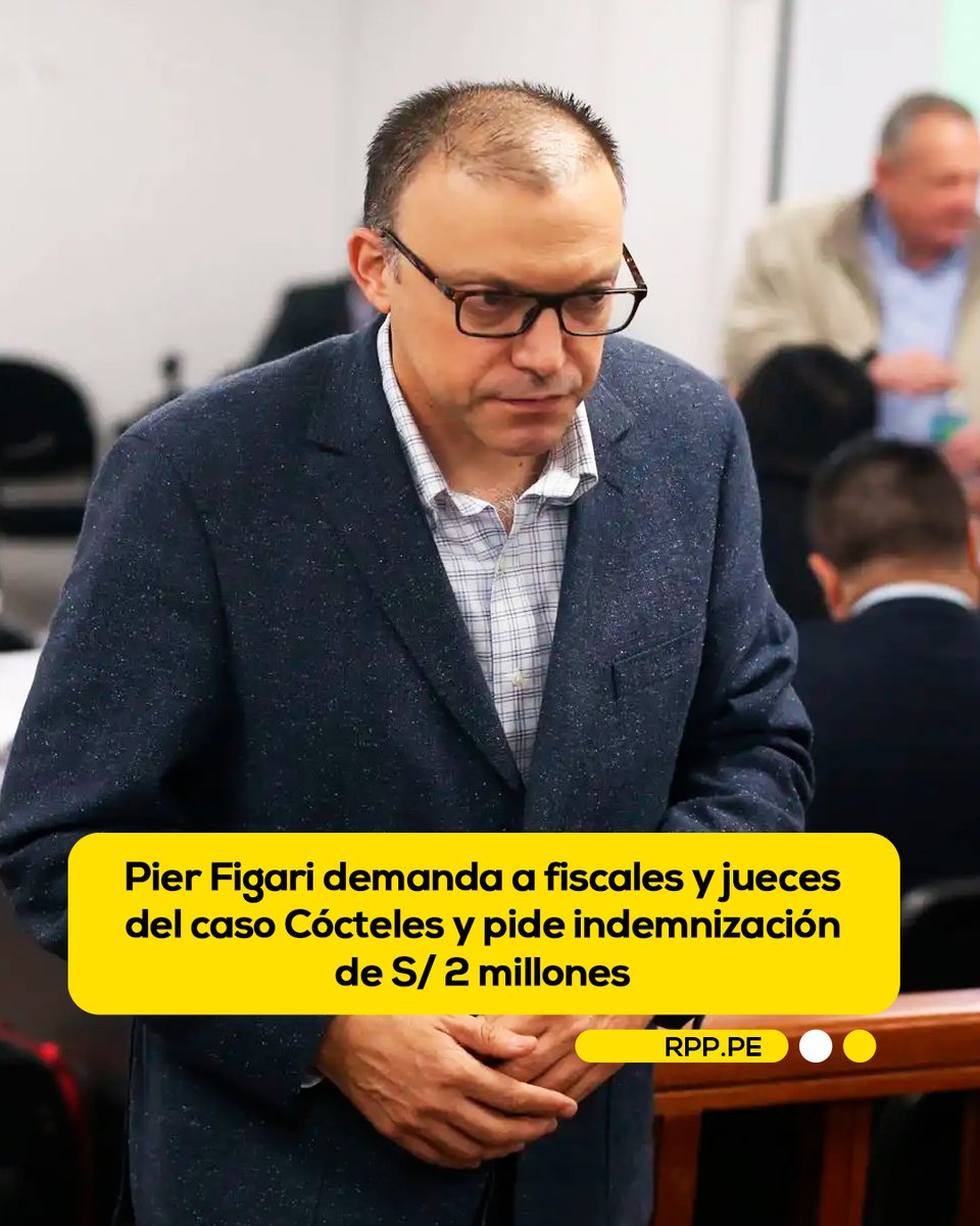 RPPNoticias's tweet photo. 🚨 El diputado de Fuerza Popular, Pier Figari, presentó una demanda civil contra los fiscales y jueces que estuvieron vinculados al denominado caso Cócteles, en el que fue investigado y procesado junto a Keiko Fujimori.  

El parlamentario, quien cumplió 19 meses de prisión preventiva en el marco de este proceso, solicita una reparación económica de 2 millones de soles por concepto de indemnización integral por los presuntos perjuicios patrimoniales y extrapatrimoniales que, según sostiene, habría sufrido durante los años que estuvo procesado.

De acuerdo con la demanda, a la que tuvo acceso RPP, el pedido está dirigido contra el fiscal José Domingo Pérez, quien estuvo a cargo de la investigación; el fiscal superior Rafael Vela; y los jueces Richard Concepción Carhuancho y Víctor Zúñiga.

📸: ANDINA/Vidal Tarqui

📲 Más información 👉 https://t.co/OWUj0tLQP4