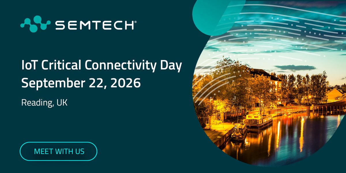 SemtechCorp's tweet photo. Are critical #connectivity decisions on your radar? On Sept. 22, #Semtech is hosting IoT Critical Connectivity Day in Reading, U.K., covering eSIM and SGP.32, satellite NTN, AI video compression, and 2G sunset migration. Spots are limited: jonsmith@semtech.com https://t.co/FVrNvjxDgs
