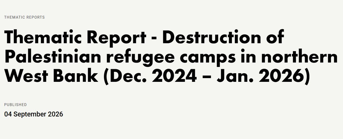 UNGeneva's tweet photo. New @UNHumanRights report:

Israeli security forces forcibly displaced the entire Palestinian populations of 3 refugee camps in the occupied West Bank in January &amp; February 2025 and are still preventing their return, in violation of international law. 

https://t.co/vsJmv3FyDo https://t.co/RwwK3rxkys