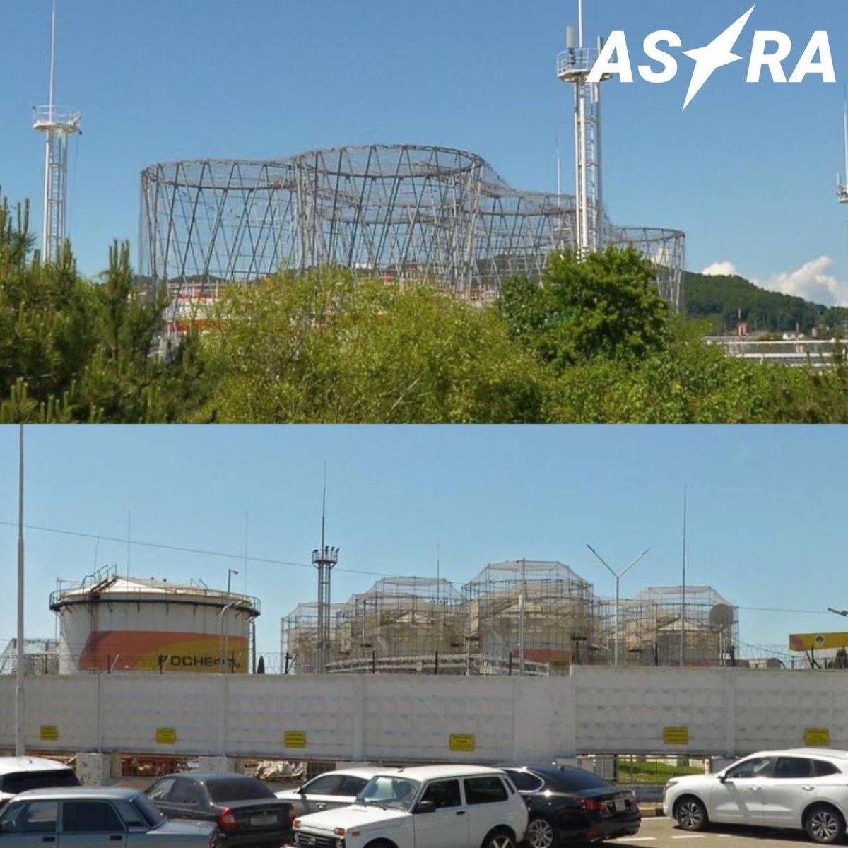 JayinKyiv's tweet photo. More Russian incompetence, after weeks of wrapping one of Sochi's oil depots in metal caging to prevent drone attacks, Russians find it was all futile. Burning nonetheless.. https://t.co/cZirW1xLSq