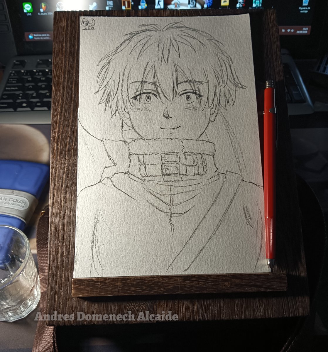 Vladsnake's tweet photo. Frieren. Fern. Now Stark.

The next watercolor is taking shape.

A5 watercolor paper, 2H → 2B pencil, then ink and watercolor.

He's smiling.

I wonder what Fern thinks. 👀

#Frieren #Stark #AnimeArt #TraditionalArt https://t.co/Bp3poD81oX