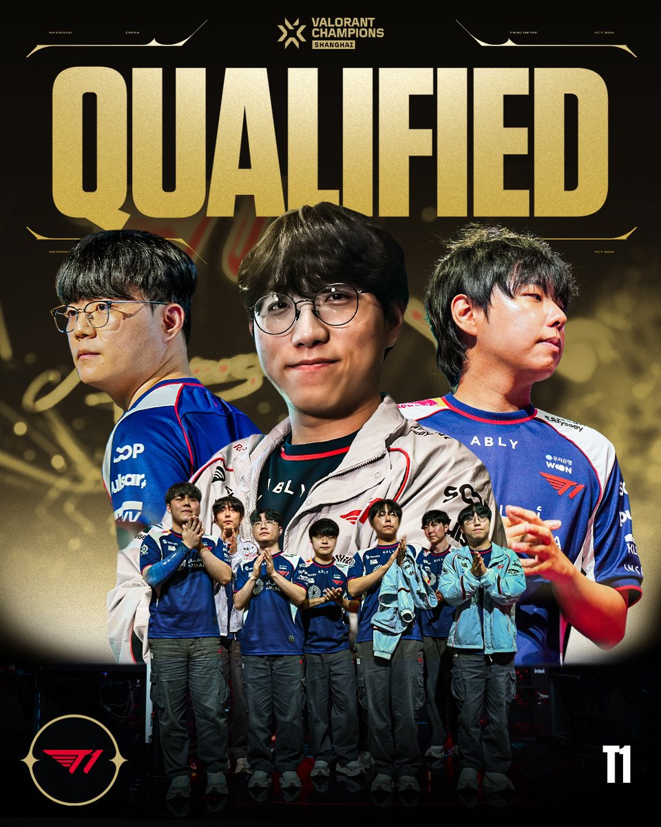 vctpacific's tweet photo. ANOTHER GLOBAL STAGE FOR @T1 🔥

With today's Upper Final result, they have secured enough points to qualify for #VALORANTChampions Shanghai! https://t.co/dGR5E1vPwo