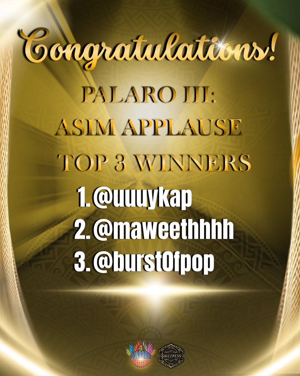 Saizzness's tweet photo. What’s up, mga Magiliw and Messties! We’ve got some GREAT NEWS for you! 

Remember the winning Purok from our recent Palaro III: Asim Applause? Yes, WE DID IT, PUROK SAIS!

And because this win wouldn’t have been possible without your all-out support, Saizzness is giving back! We’re rewarding the Top 3 CHEERS contributors who helped us secure the win! 🙌🏻

HERE ARE OUR TOP 3:

1.  uuuykap
2. maweethhhh
3. burst0fpop

Congratulations to our winners! Your Cheers goodies will be coming your way! Kindly wait for our email for the next steps.

Special thanks again to @cheers_ph for the amazing CHEERS goodies and for making this special for our winners as possible ❤️‍🔥

Pagbati muli sa ating lahat, Purok Sais! At salamat hin damo sa inyong walang sawang suporta, effort, at pakikiisa. This win is ours because of YOU!

#Saizzness #ALAMAT #ALAMAT_RJI  #ALAMATSinigang #SaSaizzAngHulingBungisngis