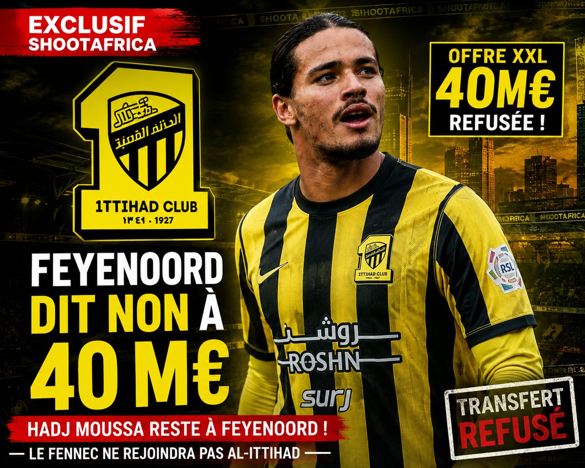 YasShootafrica's tweet photo. #Haylik Skhouna

EXCLUSIF SHOOTAFRICA : FEYENOORD DIT NON À 40 M€ POUR HADJ MOUSSA ! https://t.co/ZPCG6nn4Lz https://t.co/Z6Dc4nFA70