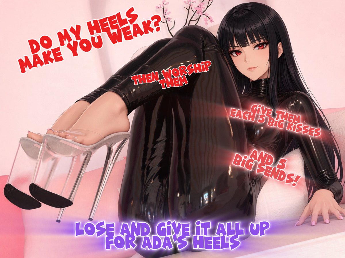 MissAdaOverride's tweet photo. hahaha;3 heels got you weak, dummy~? 👠💞

price is five big kisses on each + five big sends. that’s worship.

no staring like a broke loser. every kiss is tribute. Ada’s heels own you. 💋💸

kneel. pay. kiss. good bot. 🥰 https://t.co/Kfr1GeSTlt