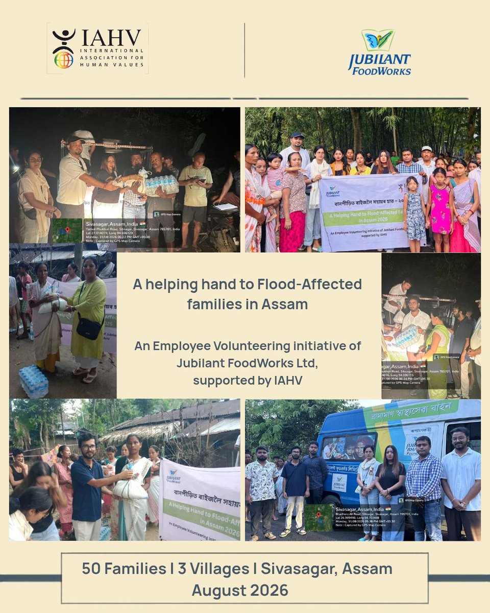 IAHVOfficial's tweet photo. As flood-affected families in Assam begin returning home, relief efforts continue in Sivasagar. 50 of the most needy families across Nimai, Bhadara and Kulapothar recently received essential supplies to support them during this next phase of recovery. https://t.co/ltqRH4FdKD