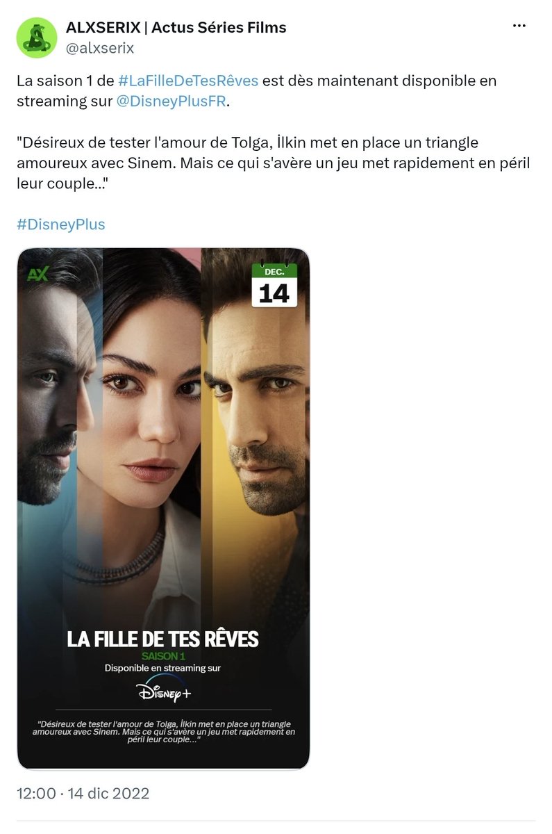 Dikker14's tweet photo. The official announcement from Global Agency regarding the arrival of "Daydreamer" (Erkenci Kuş) in France confirms the massive interest of the French audience in projects starring Demet Özdemir! 🇫🇷✨
Here is the official broadcasting timeline of her main titles in France: 🗓️👇
💥 DÜNYAYLA BENIM ARAMDA / LA FILLE DE TES RÊVES (2022 - 2025)
Initially released on Disney+ at the end of 2022 🎬, the M6 Group acquired its streaming rights for M6+ in February 2025 🤝. M6+ is a leading AVOD/BVOD platform in the French digital market 📲, generating highly profiled traffic of between 26 and 29 million monthly unique users 📈.
Leveraging this solid technical infrastructure and extensive audience reach, the title recorded excellent viewership data, ranking in the Top Ten most-watched series in France in early March 2025 🔥
🔥 ERKENCİ KUŞ / DAYDREAMER (2026)Following the success achieved by DBA, the M6 Group has scheduled the actress's most famous title 🌟. As announced by Global Agency, the romantic comedy is being broadcast free-to-air on the 6ter TV channel 📺 and made available for streaming on the M6+ platform 💻.
#DemetÖzdemir #ErkenciKuş #Daydreamer #DünyaylaBenimAramda #LaFilleDeTesRêves #M6Plus #6ter #GlobalAgency
