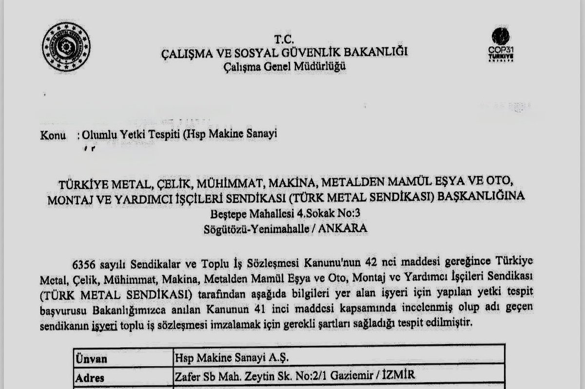 AltundagUysal's tweet photo. DURMAK YOK, ÖRGÜTLENMEYE DEVAM...
Değerli Türk Metalliler,
Geride bıraktığımız 2025 yılında,
Toplam 2.370 kişinin çalıştığı 15 yeni işyerinde,2026 yılında ise Ağustos ayı itibariyle toplam 2.725 kişinin çalıştığı 12 yeni işyerinde yetki tespit belgemizi aldık.
Ancak bu bizim için hiçbir şekilde yeterli bir nokta değil...
Nihayetinde bizim hedefimiz,sendikasız tek bir metal emekçisi kalmayana kadar,örgütlenme mücadelesini artırarak sürdürmektir.
İşte bu mücadelemizin birini daha zaferle sonuçlandırdık.
İzmir Şubemizin çalışmaları sonucunda HSP MAKİNE SANAYİİ A.Ş işyerimizde çalışan emekçilerde kardeşler ocağımıza katıldılar.
Çalışmayı sonuçlandıran İzmir Şubemize teşekkür ediyor, yetkimizin işyerimize, emekçilere, teşkilatımıza hayırlı olmasını diliyorum.
HSP emekçileri aramıza hoşgeldiniz,
Sizlerle daha güçlüyüz.