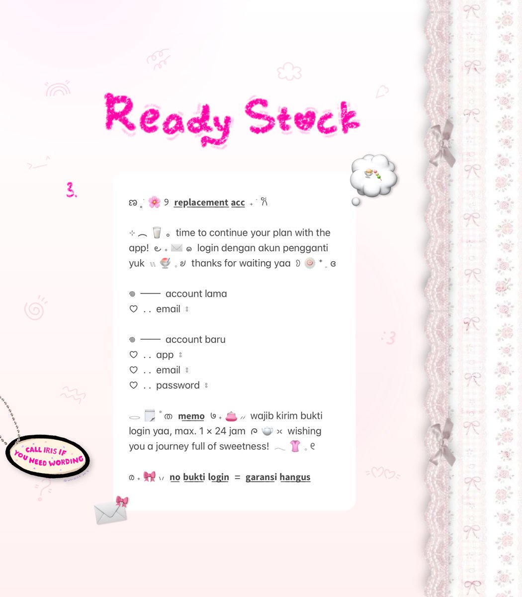 wordinh's tweet photo. ⠀
𝗍𝖺𝗉 𝗋𝖾𝗉𝗈𝗌𝗍 𝗉𝗅𝗌  ..  🌸💬

♡%  :  freshly restocked  ..  < REPLACEMENT ACC TEMPLATE WORDING >  🎀🥛  only 6.500 @ each yaa  🌟🚙  boleh req ganti emoji sesuai theme tokomu  🍏☀️  scroll for more &amp;&amp;. dm to purchase yaa!  👛🥢

#bealanja rs ready stock https://t.co/bi7VL1x1Hu