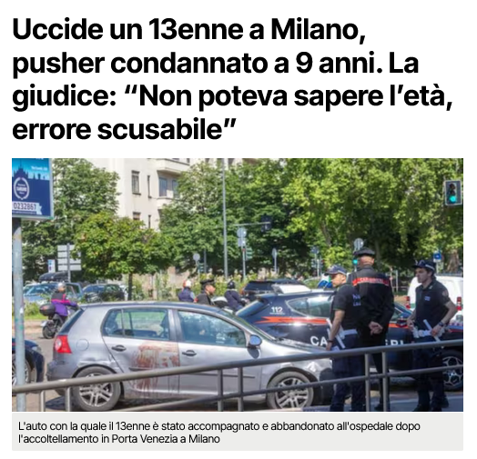 riktroiani's tweet photo. Si legge che Secondo la gup, il #pusher non poteva sapere che quel ragazzo era minorenne perché aveva “una fisicità più facilmente riscontrabile in un individuo maggiorenne”.
Così la Gup Francesca Ballesi del Tribunale di #Milano nelle motivazioni della sentenza con la quale ha condannato #RandiMartinezDespaigne in primo grado con rito abbreviato (quindi con pena ridotta di un terzo) a 9 anni e 4 mesi di reclusione per omicidio volontario, non riconoscendo l'aggravante della minore età.
Link: https://t.co/EyecdFnhst
Ma stiamo scherzando? Ma si può proseguire così? 😡🤬