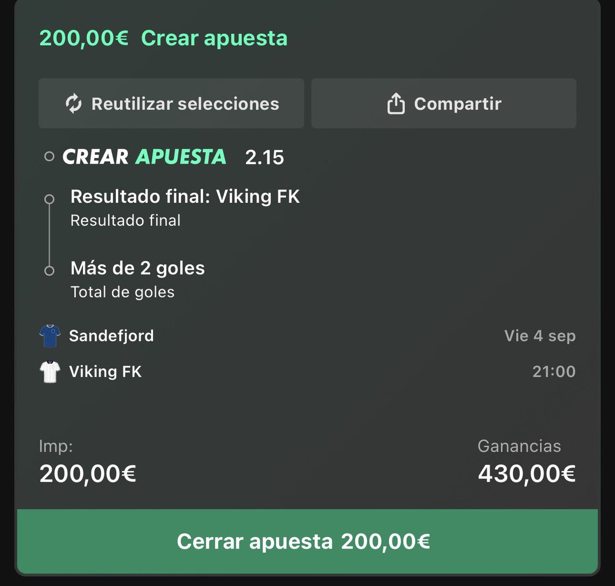 ARTenVerdeVIP's tweet photo. Apuestaza del Viernes 🏦 

🇳🇴 Eliteserien

⚽️ Sandefjord v Viking https://t.co/vbl0qqgEXi