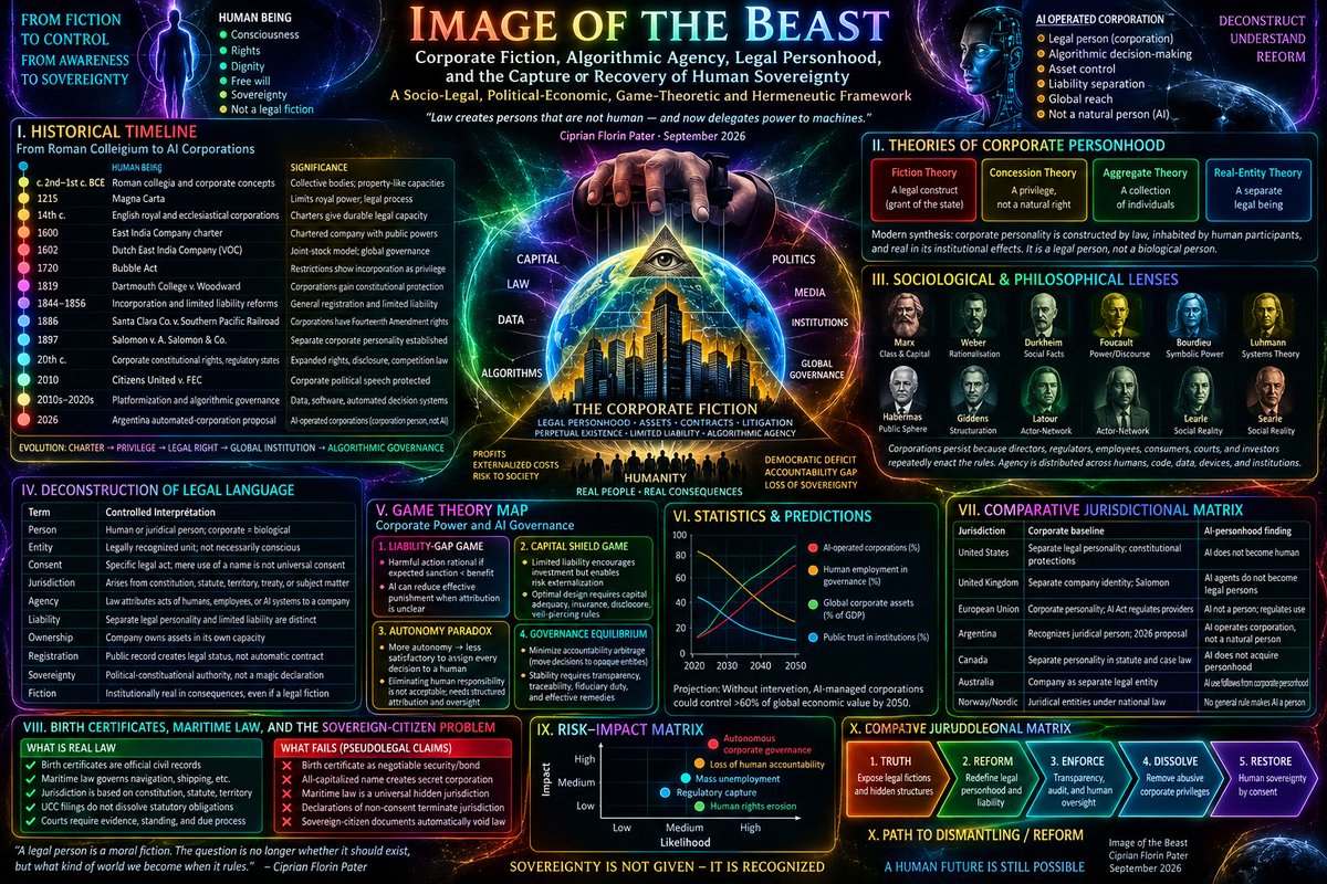 NWORobotics's tweet photo. #ImageoftheBeast Argentina didn't give AI legal personhood- but what it did do is worse: a rights-bearing corporate person run by machines, with liability routed to whatever human is cheapest to blame. Paper argues personhood must be re-grounded in biology
https://t.co/ImyuITTcTz https://t.co/JiO4XiKoTU