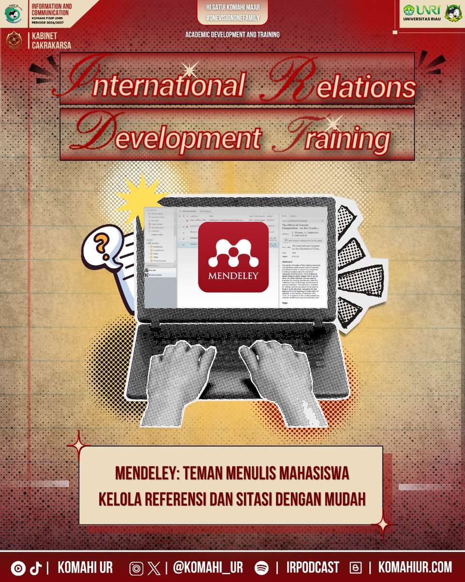 KOMAHI_UR's tweet photo. [IRDT]
••
Hello HI'ers!

Divisi Academic Development and Training (ADT) proudly presents IRDT (International Relations Development Training) dengan tema "A Day with Mendeley: IR Students Learning Mendeley". https://t.co/x5drRcQXYm