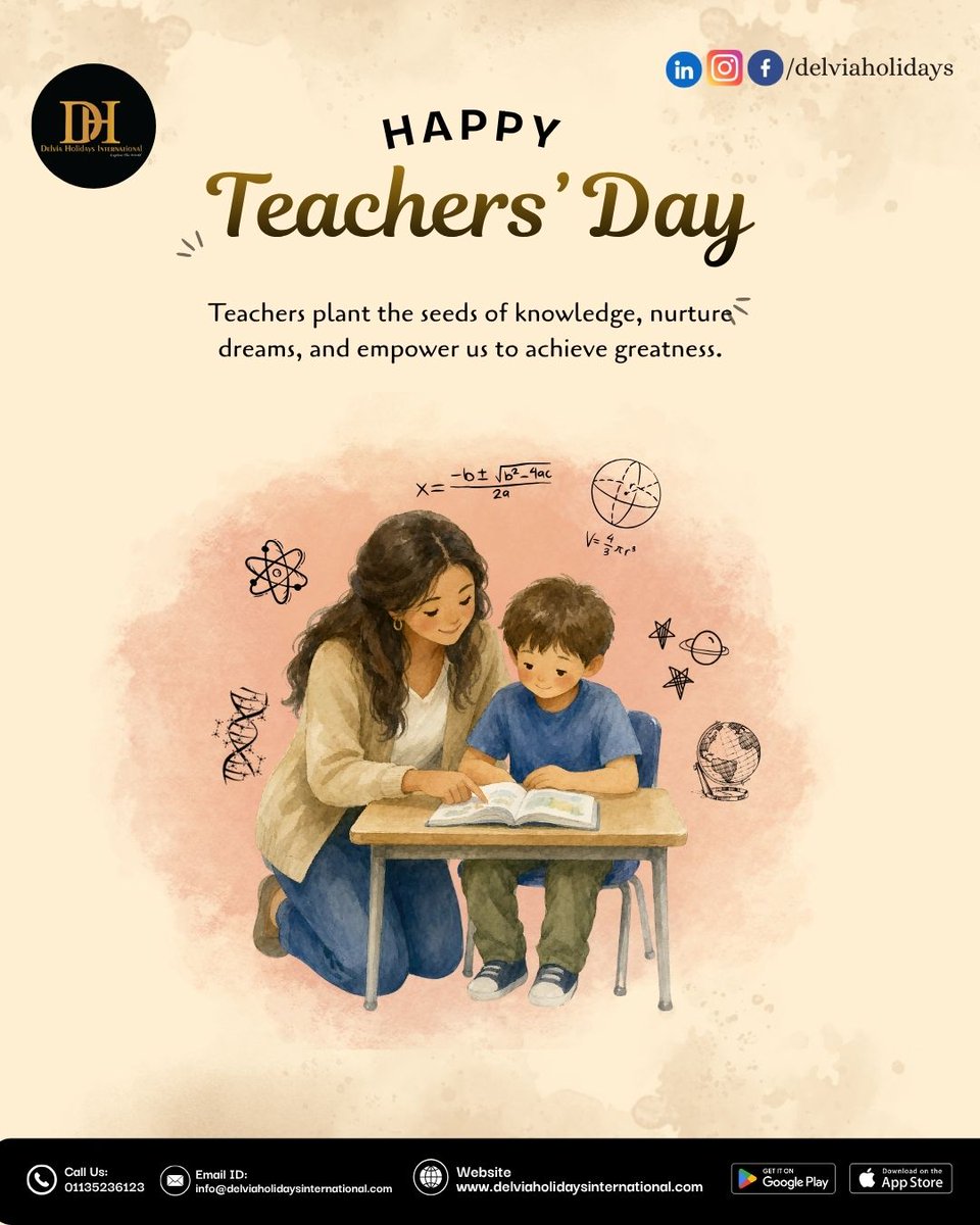 delviaholidays's tweet photo. Happy Teachers’ Day! 

Teachers don’t just teach lessons—they plant the seeds of knowledge, nurture dreams, and inspire us to achieve greatness. 

#HappyTeachersDay #TeachersDay #ThankYouTeachers #TeachersAreSpecial #Education #Inspiration #DelviaHolidaysInternational https://t.co/0opHd994ob